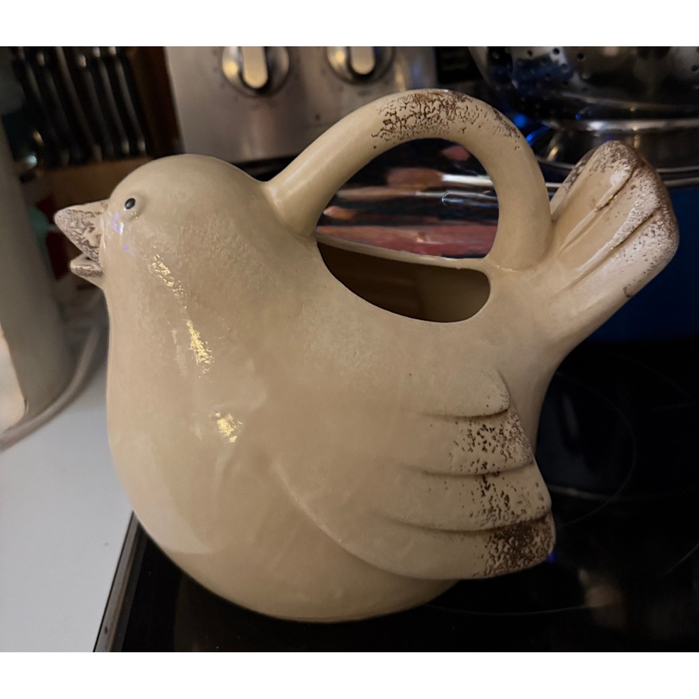 Ceramic Cream Bird Pitcher Home Excellent Distressed Farmhouse New